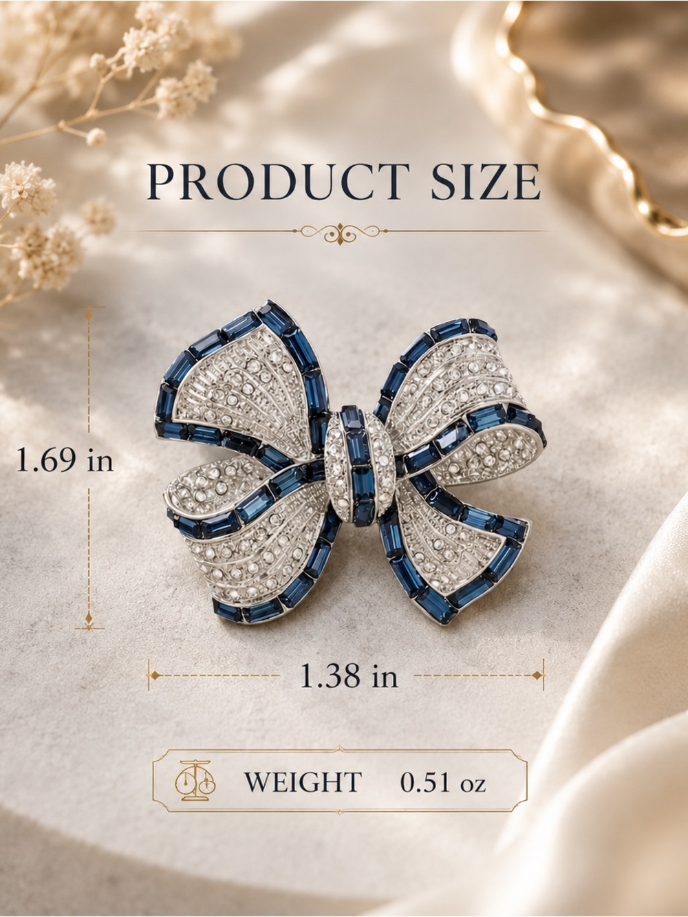 Elegant Pearl and Blue Crystal Bow Brooch - Women Jewelry - Picture 4 of 4
